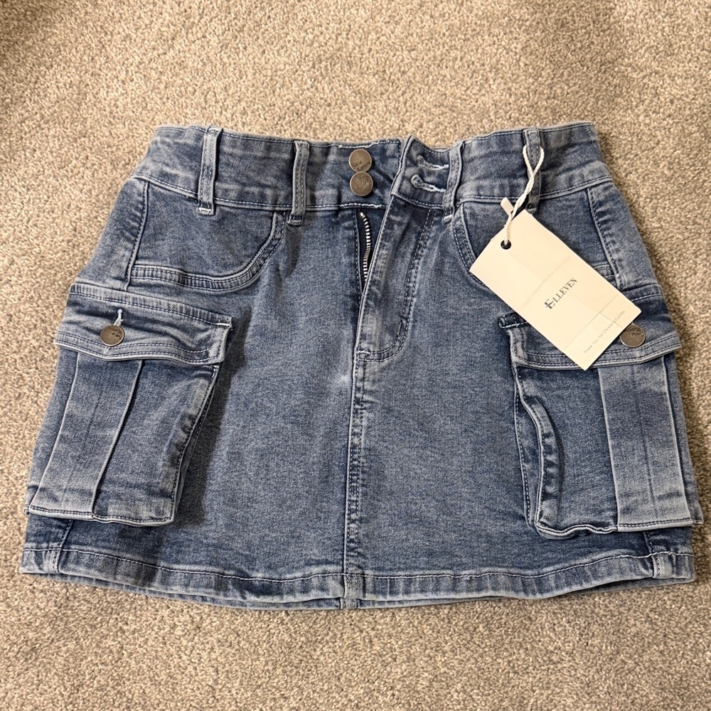Denim Mini Skirt with Pockets